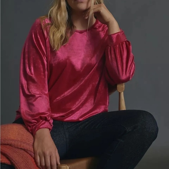 ANTHROPOLOGIE Maeve Candace Velvet Puff Sleeve Top Hot Pink Size 3X - Picture 1 of 9